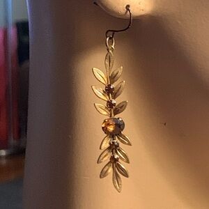 Vintage Gold Leaf Earrings with Amber Accents